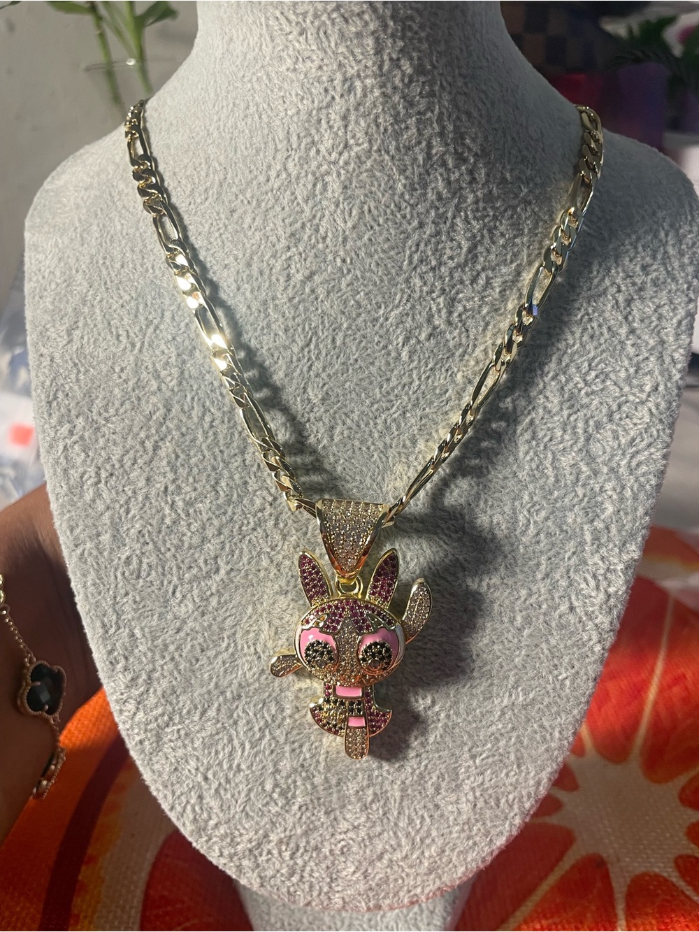 Gold-Plated Blossom Pendant Necklace with Pink Accents